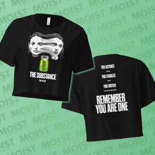 Load image into Gallery viewer, the substance movie shirt you are one black crop top film front and back