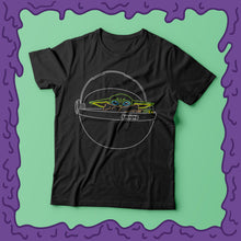Load image into Gallery viewer, baby yoda shirt carrier tee t-shirt tshirt design mandalorian the child neon