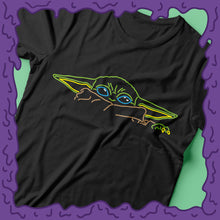 Load image into Gallery viewer, baby yoda shirt peek tee t-shirt tshirt design mandalorian the child neon zoom