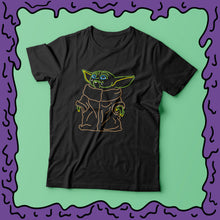 Load image into Gallery viewer, neon baby yoda tee shirt design mandalorian the child merch

