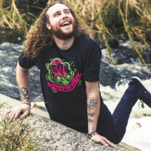 Load image into Gallery viewer, little mermaid happy rock pose otter my mind black shirt model photo moist clothing and junk