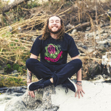 Load image into Gallery viewer, cross leg on rock smiling like a dips hit pose otter my mind black shirt model photo moist clothing and junk