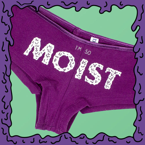 i'm so moist logo brand under panties boy shorts purple product photo