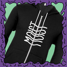 Load image into Gallery viewer, moist zip up hoodie black sweatshirt zoom
