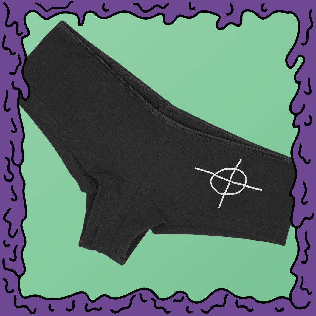 zodiac killer cross circle undies boyshorts white black moist zoom