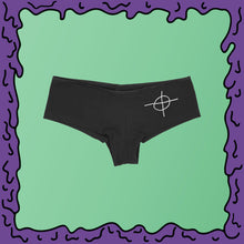 Load image into Gallery viewer, zodiac killer cross circle undies boyshorts white black moist
